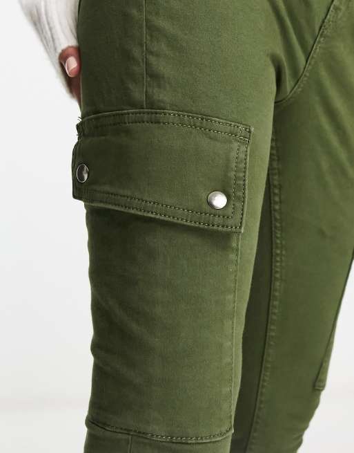 Khaki high waisted skinny cargo jeggings