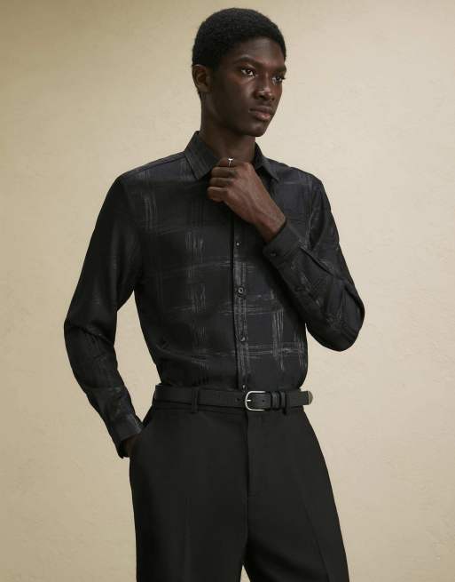 River Island Slim check jacquard shirt in black, 2 of 4