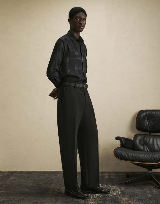 River Island Slim check jacquard shirt in black, 3 of 4