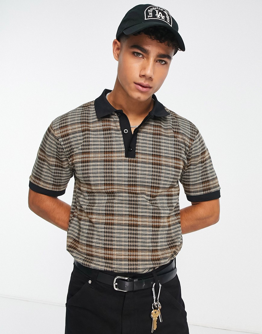 River Island slim checked polo in brown