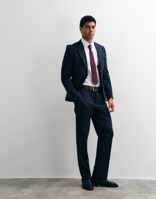 River Island slim fit checked suit jacket and pants in navy, 2 of 3