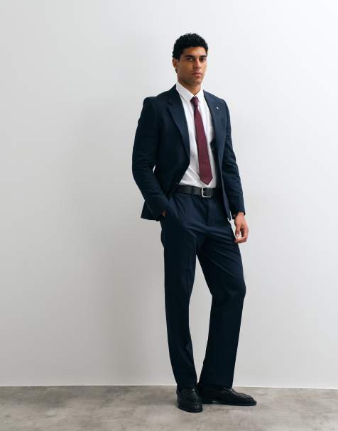 River Island slim checked suit trousers in navy - view 1