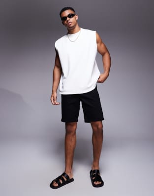 slim denim shorts in black