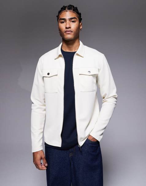 River Island slim double pocket jacket in ecru - view 1