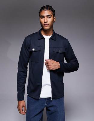 River Island Slim Double Pocket Jacket In Blue