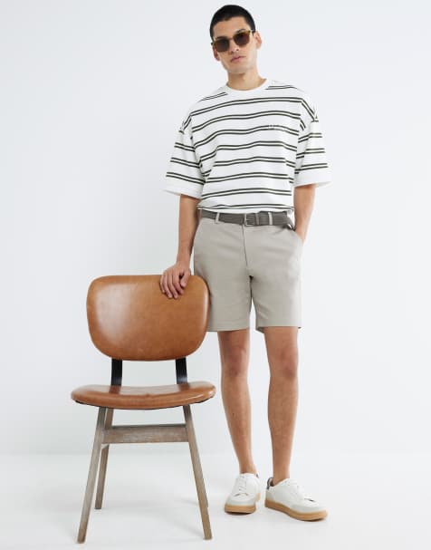 River Island Slim fit belted chino shorts in beige - view 1