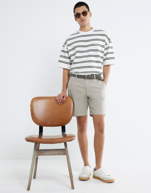 River Island Slim fit belted chino shorts in beige