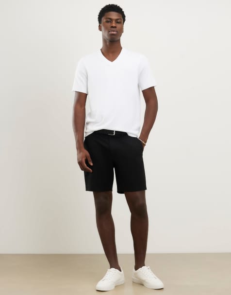 River Island Slim fit belted chino shorts in black - view 1