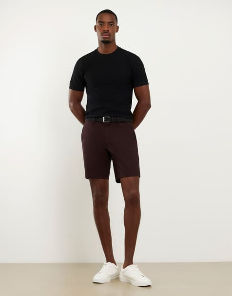 River Island Slim fit belted chino shorts in brown - view 1