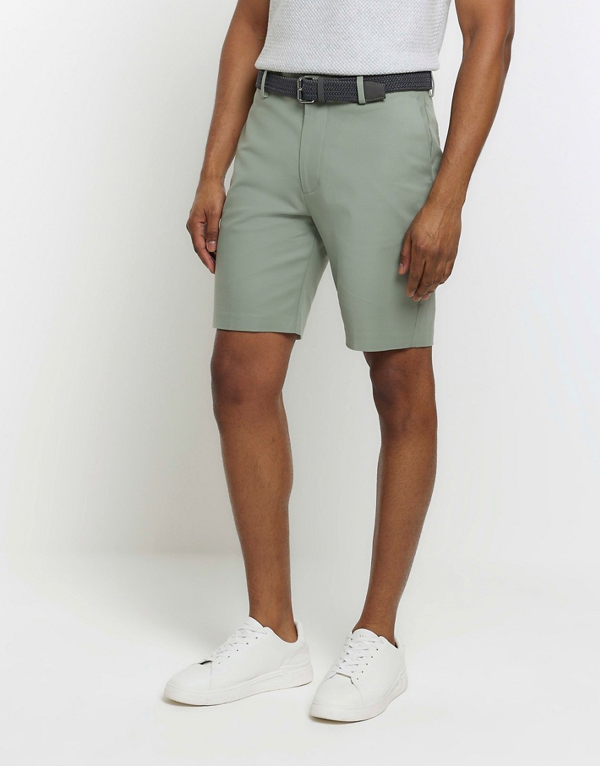 River Island Slim fit belted chino shorts in green - light
