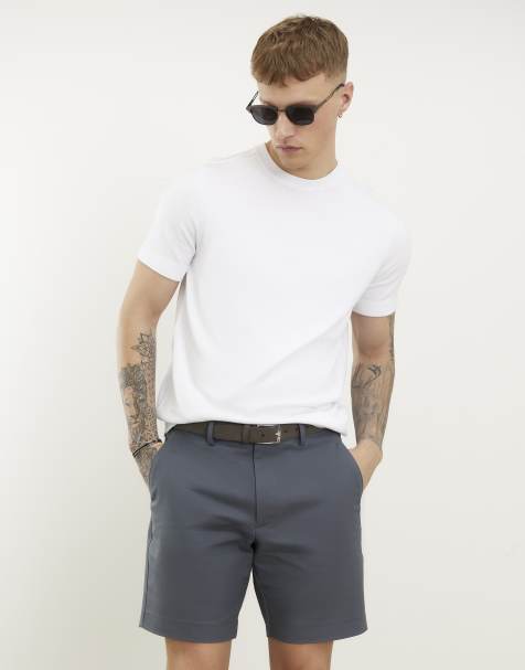 River Island Slim fit belted chino shorts in grey - view 1