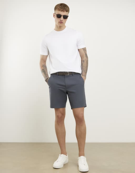 River Island Slim fit belted chino shorts in grey, 3 of 4