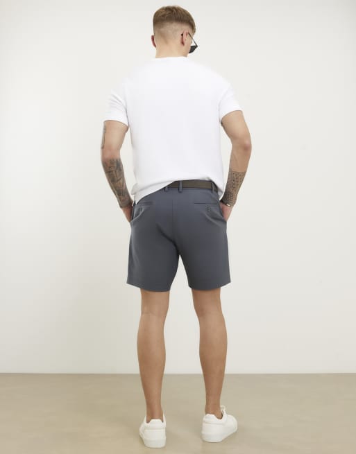 River Island Slim fit belted chino shorts in grey, 4 of 4