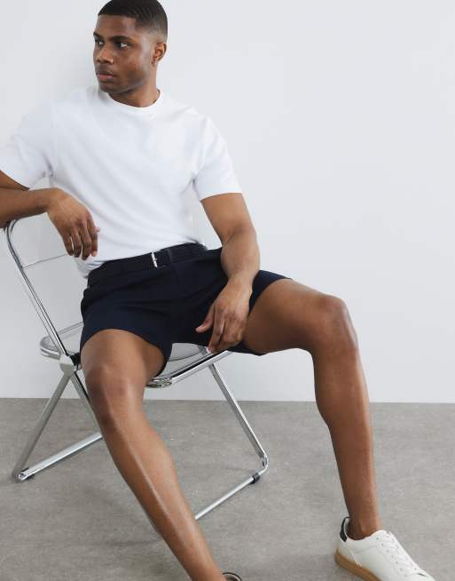 River Island Slim fit belted chino shorts in navy