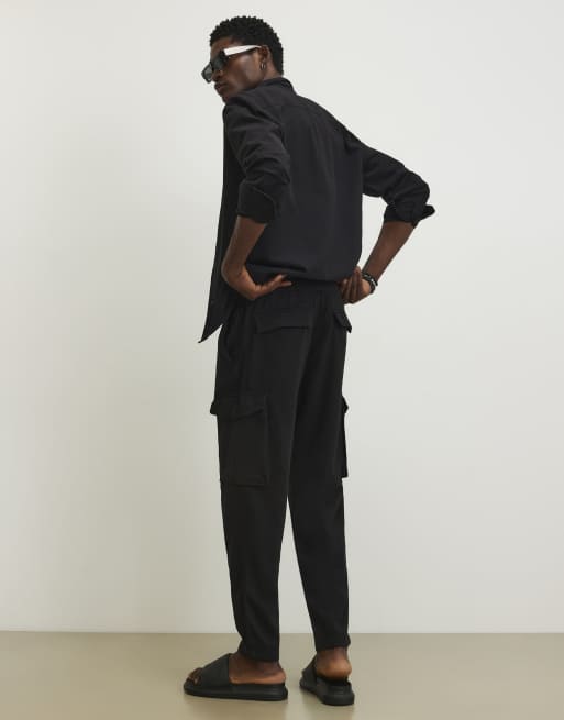 River Island slim fit cargo trousers in black , 4 of 4
