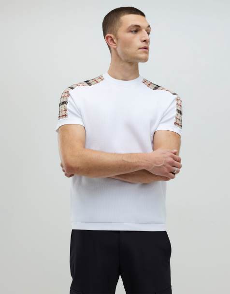 River Island Slim fit check knit t-shirt in white