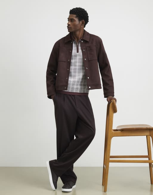 River Island Slim fit check knitted polo shirt in brown , 2 of 4