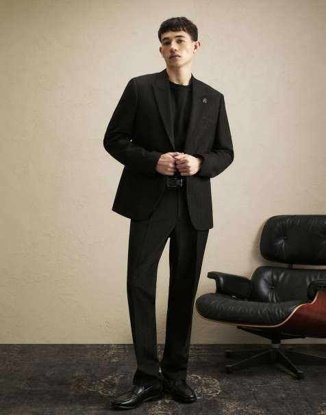 River Island Slim fit check tailored trousers in black - view 1