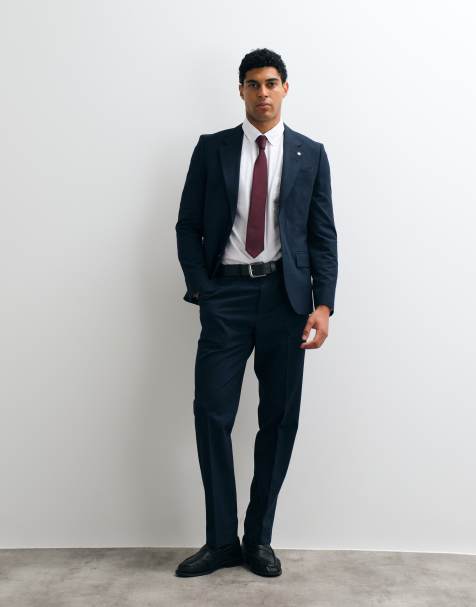 River Island slim fit checked suit jacket and trousers in navy - view 1