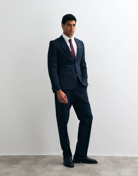 River Island slim fit checked suit jacket in navy - view 1