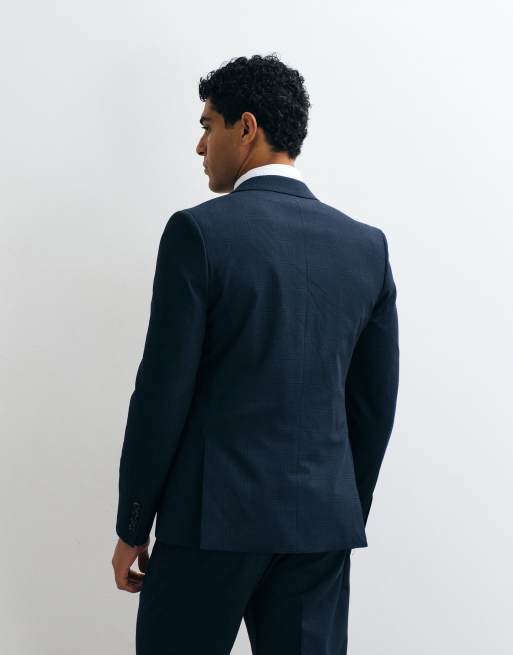 River Island slim fit checked suit jacket in navy, 3 of 5