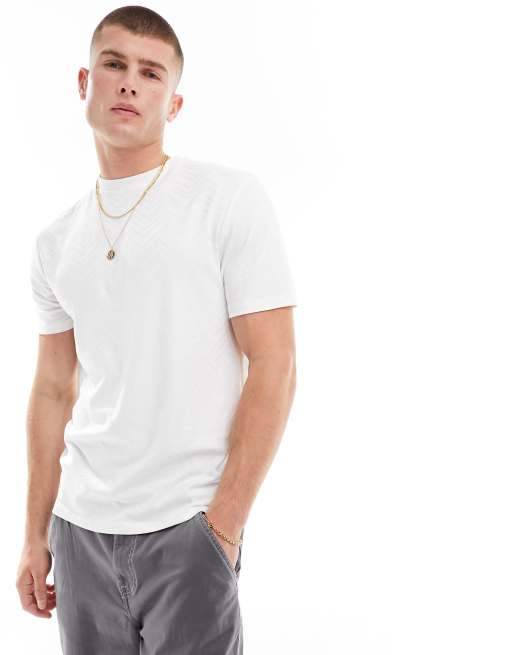 River Island slim fit chevron texture t-shirt in white | ASOS