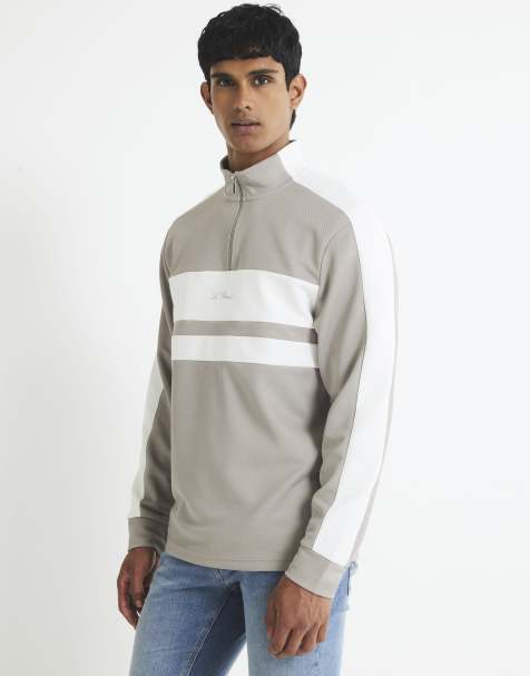 River Island Slim fit colour block funnel sweatshirt in grey - light - view 1