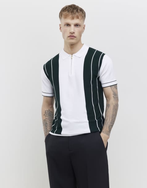 River Island Slim fit colour block stripe polo shirt in green - dark