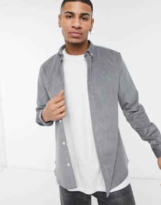 River Island slim fit cord shirt in gray-Grey