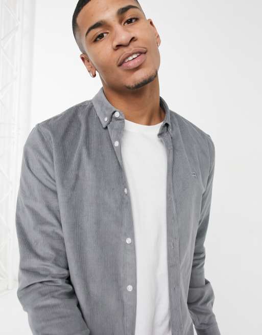 River Island slim fit cord shirt in grey ASOS
