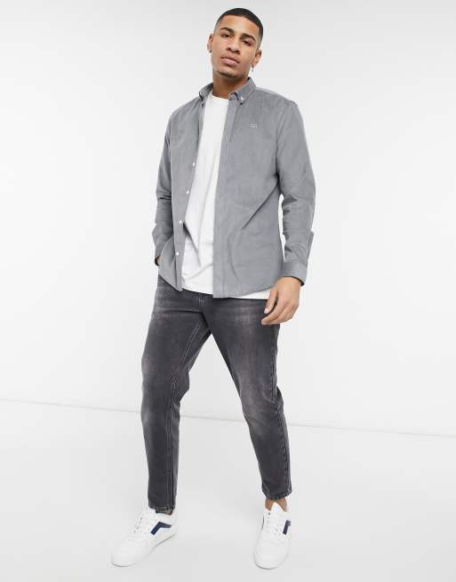 River Island slim fit cord shirt in grey ASOS