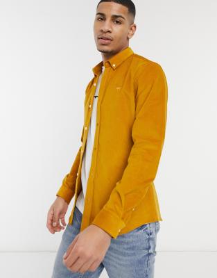 River Island Slim Fit Cord Shirt In Mustard-yellow ModeSens