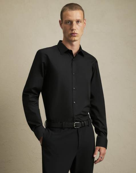River Island Slim fit cotton blend shirt in black - view 1