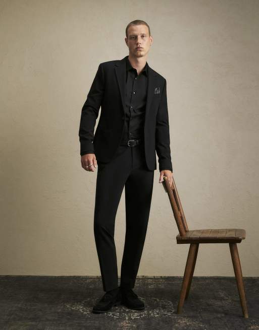 River Island Slim fit cotton blend shirt in black, 3 of 4