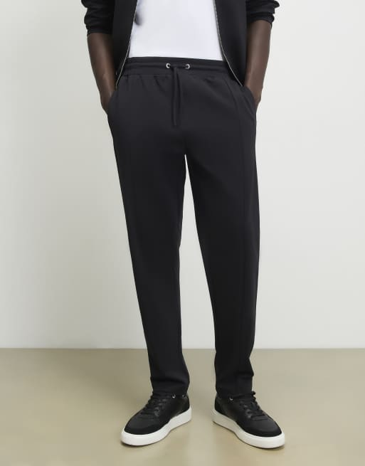 River Island Slim fit cotton pintuck joggers in black, 3 of 4