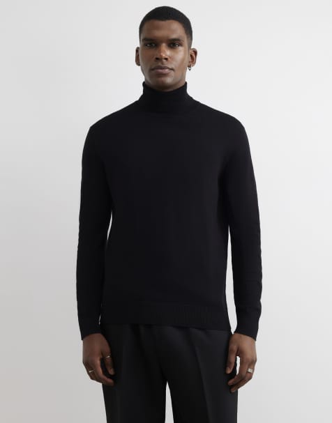 River Island Slim fit cotton roll neck jumper in black - view 1