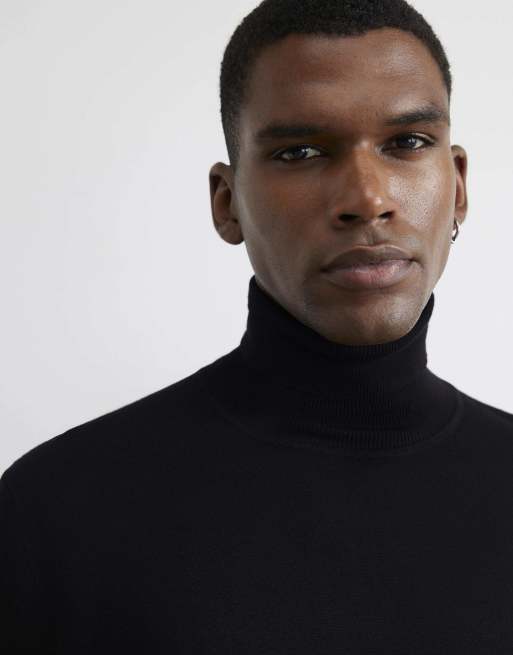 River Island Slim fit cotton roll neck jumper in black, 2 of 4