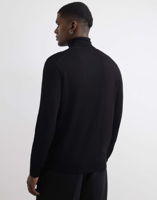 River Island Slim fit cotton roll neck jumper in black, 4 of 4