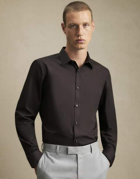River Island Slim fit cotton shirt in brown - dark - view 1
