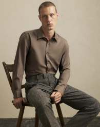 River Island Slim fit cotton shirt in stone
