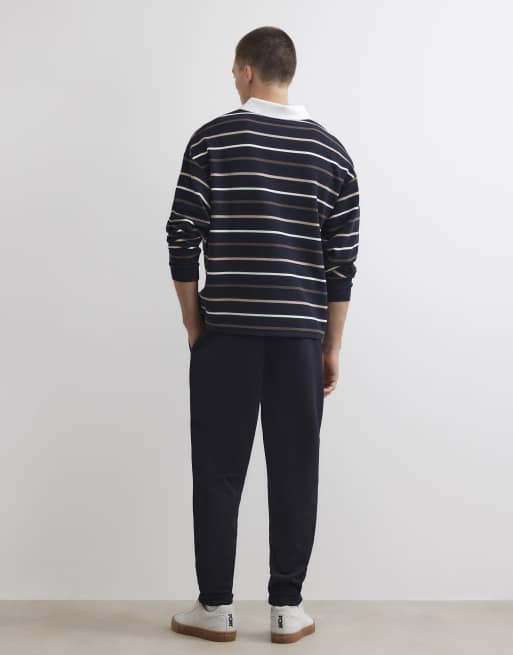 River Island Slim fit cotton turn up hem joggers in navy, 4 of 4