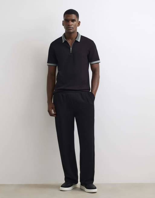River Island Slim fit cotton zipped polo shirt in black, 2 of 4