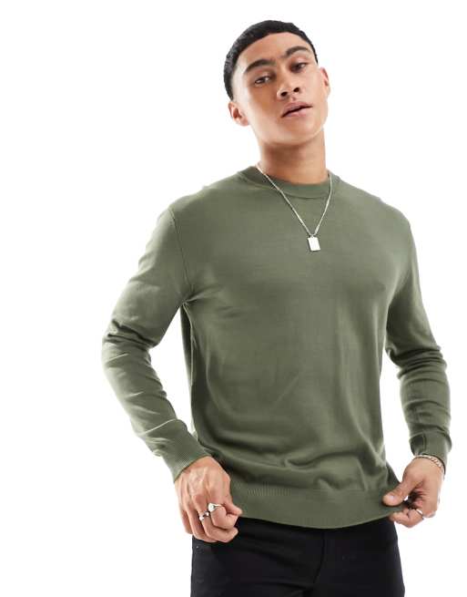 River Island Slim fit crew jumper in green - light