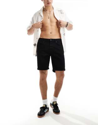 River Island Slim Fit Denim Shorts In Black