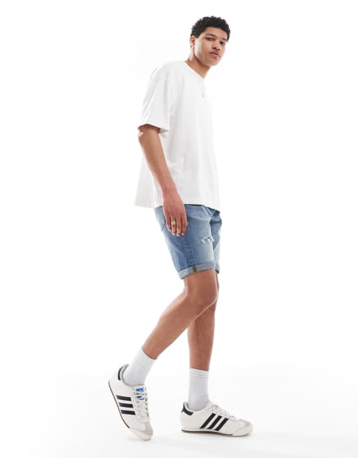 River Island slim fit denim shorts in midwash blue, 2 of 5
