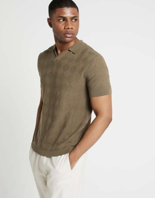 River Island Slim fit diamond stitch t-shirt in green - light