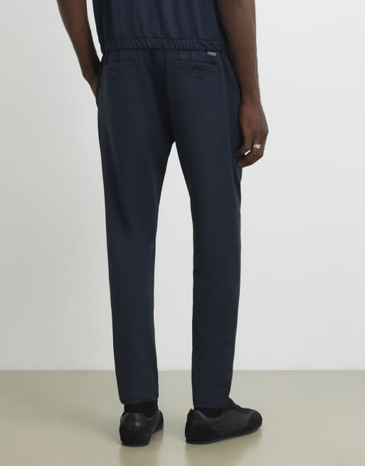 River Island Slim fit fixed waist cotton joggers in navy, 4 of 4