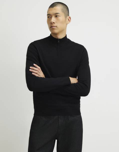 River Island Slim fit half zip jumper in black - view 1