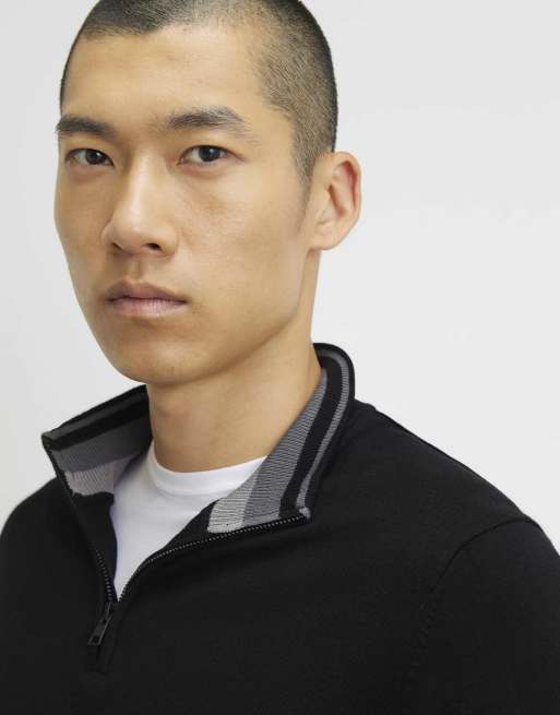 River Island Slim fit half zip jumper in black, 3 of 4