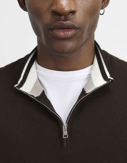 River Island Slim fit half zip jumper in brown - dark, 3 of 4